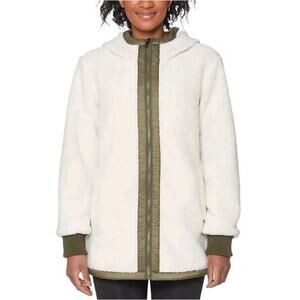 1 Madison Expedition Women's Cream Green  Hooded Full Zip Sherpa Jacket Coat XL